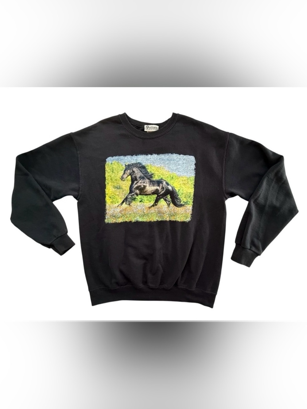 Vintage Equine Horse Artisan Crewneck Pullover sweatshirt long sleeve top Sz M